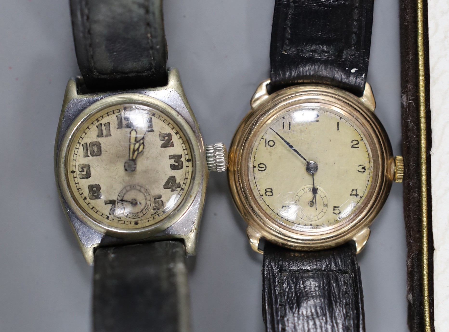 Three assorted wrist watches, including yellow metal and steel cased.